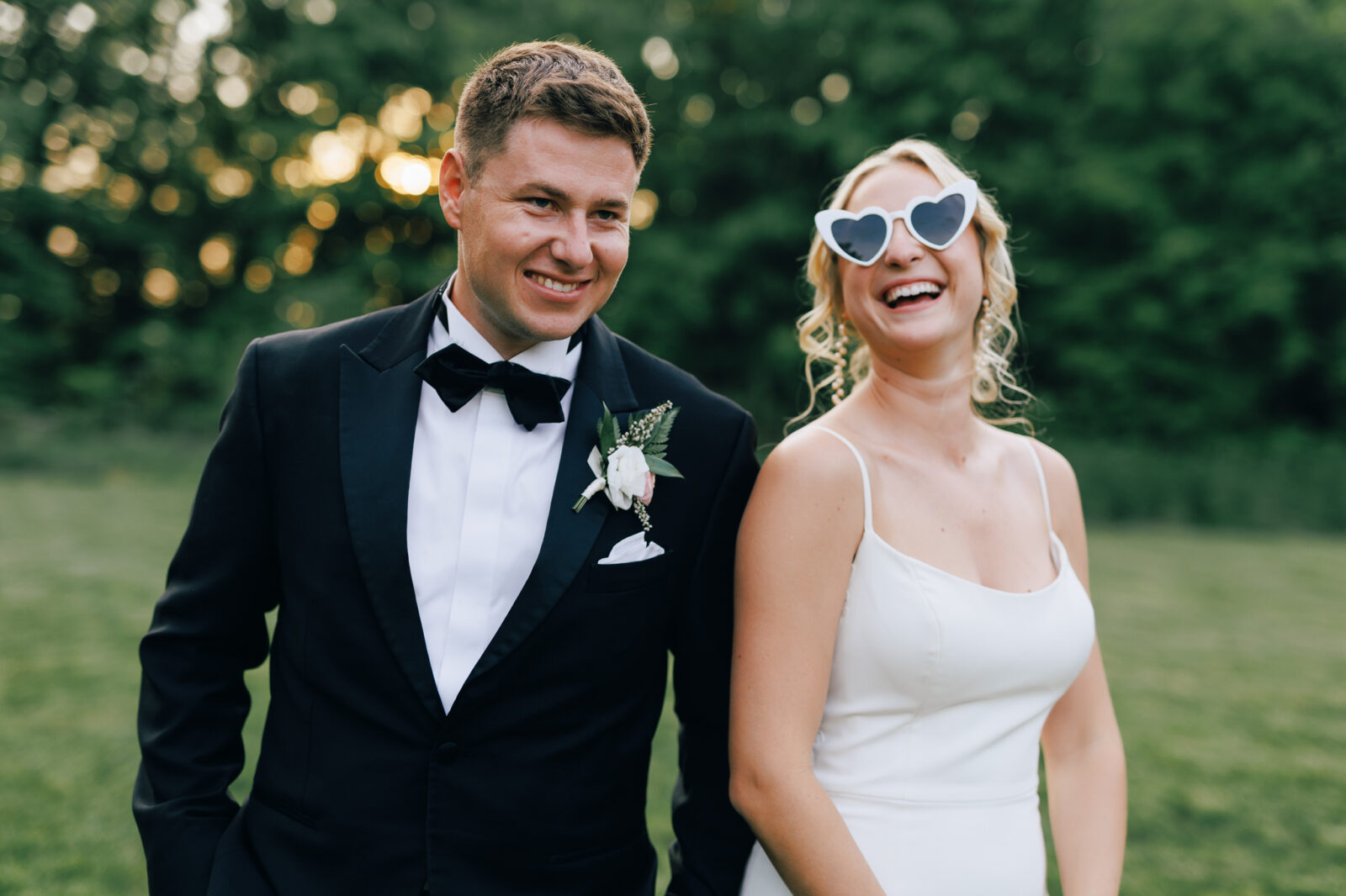 bride in heart sunglasses