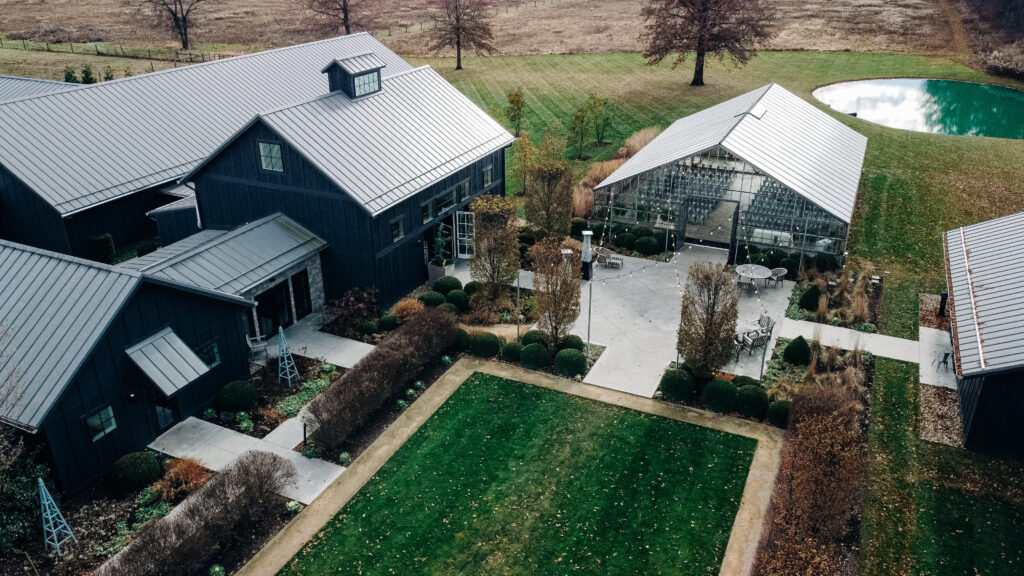 aerial view of wedding venues in Columbus oh including glass greenhouse